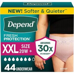 44 Count Depend Women's 2X-LARGE Fresh Protection Diapers Incontinence Underwear